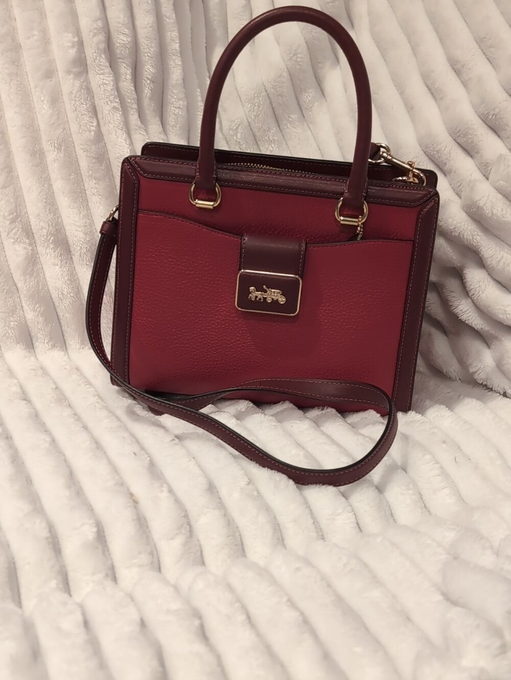 Coach Grace Carryall In Colorblock Red Apple Top Handle Tote
